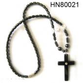 Hematite Cross Pendant Beads Stone Chain Choker Fashion Women Necklace